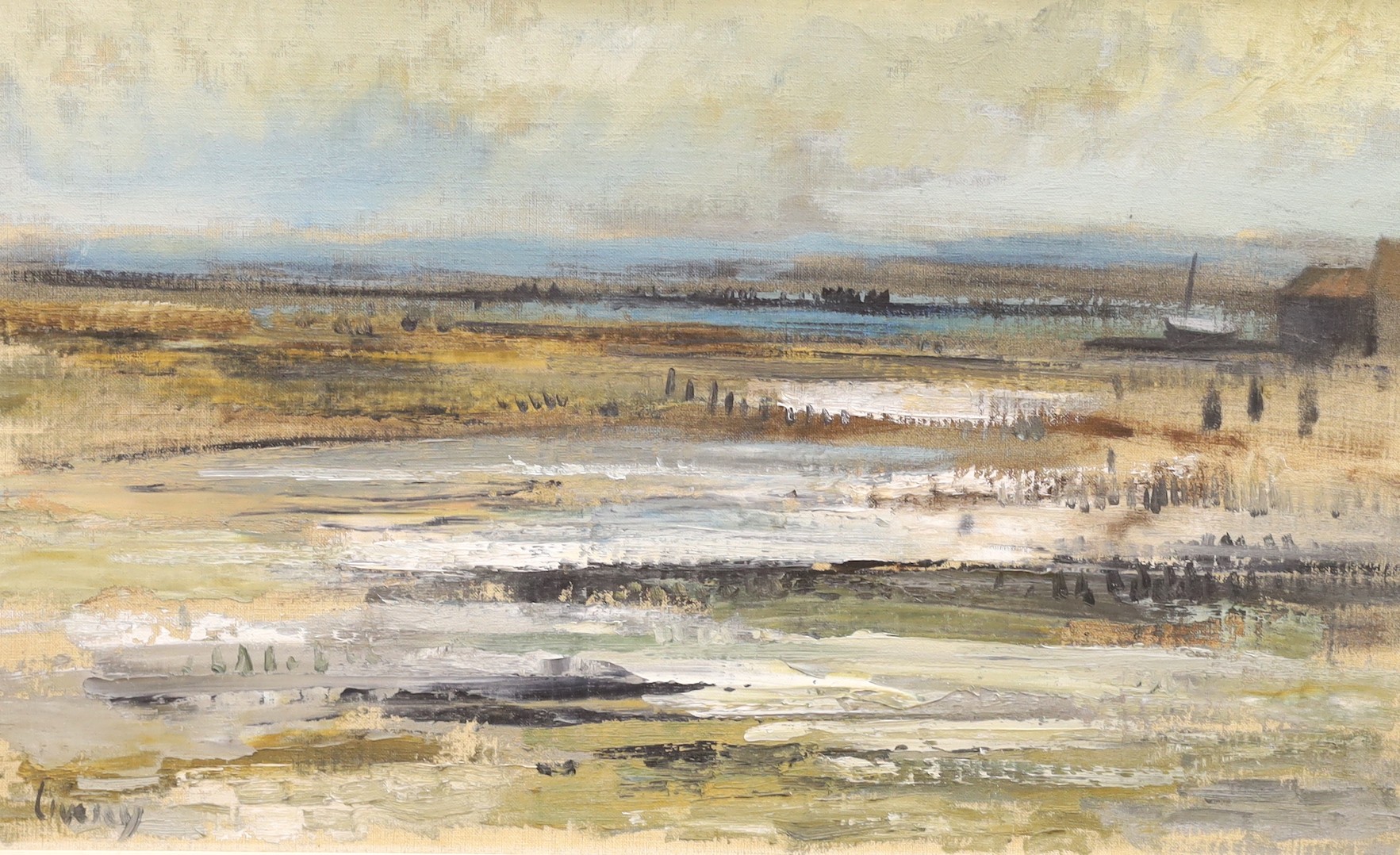 John Livesey (1926-1990), oil on board, 'Overy Staithe', signed, 36 x 58cm